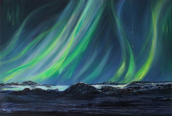 Nordlichter Nr.53 99x69 Nordlichter oder Polarlichter sind ein Naturphänomen, das besonders in der Winterzeit im Hohen Norden z.B. in Norwegen u Finnland auftritt.