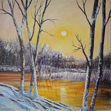 Wintersonne Nr.48 70x70 Wintersonne über dem Fluss