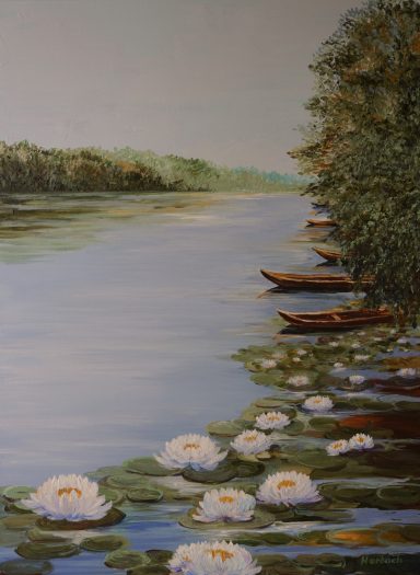 Seerosen Nr.110 60x80 Seerosen am Ufer eines ruhig dahinziehenden Flusses im ehemaligen Ostpreußen