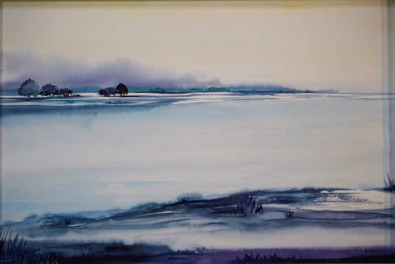 Landschaft in Blau I Nr.16 Eine Landschaftsmeditation als Aquarell in Blau-Weiß
