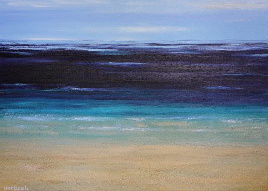 Meeresimpression Nr.40 70x50 Eine Meeresimpression in abstrahierter Form. Dabei enthält der Strandabschnitt tatsächlich Sandpartikel.
