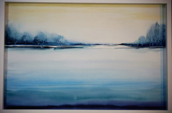 Landschaft in Blau III Nr.18 Landschaftsmeditation in Blau-Weiß als Aquarell