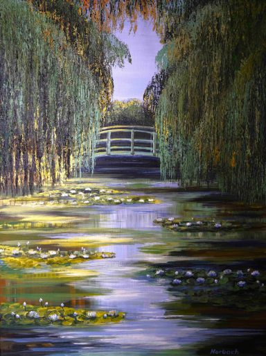Seerosenteich 117 60x80 Monets Seerosen im Garten von Giverny nachempfunden. Ein Bild mit dem Spiel der Kontraste - Licht und Schatten geben dem Bild Tiefe.