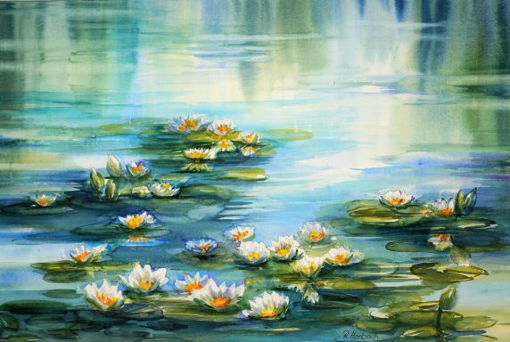 Seerosen Nr.8 Seerosen im Teich als Aquarell