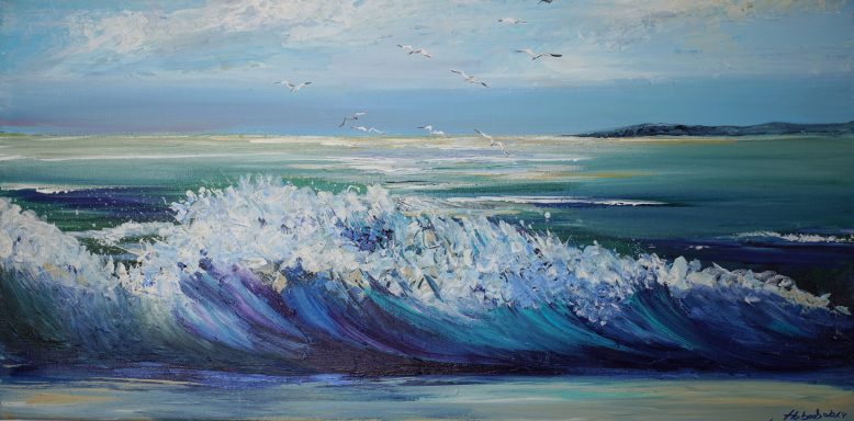Möwen über Brandung 80x40cm