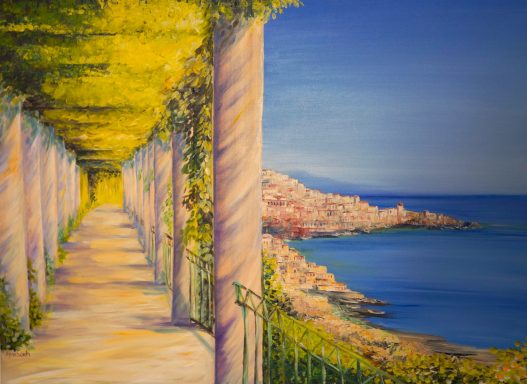 Amalfiküste Nr.102 80x60 Ein Säulengang mit Blick auf die Amalfiküste in Italien