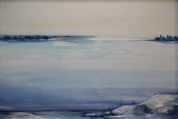 Landschaft in Blau II Nr.17 Landschaftsmeditation in Blau-Weiß als Aquarell