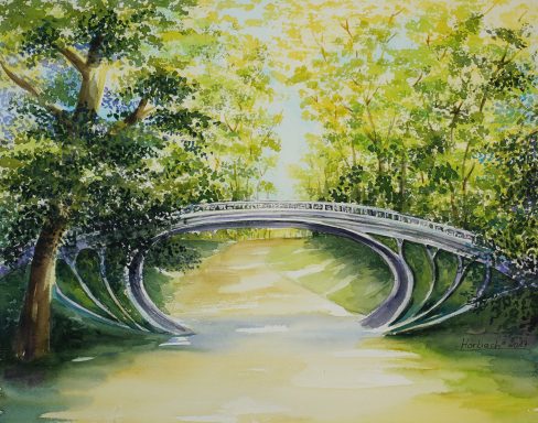 Central-Park Nr.20 Brücke im Central-Park von New York als Aquarell in Grün-Gelb